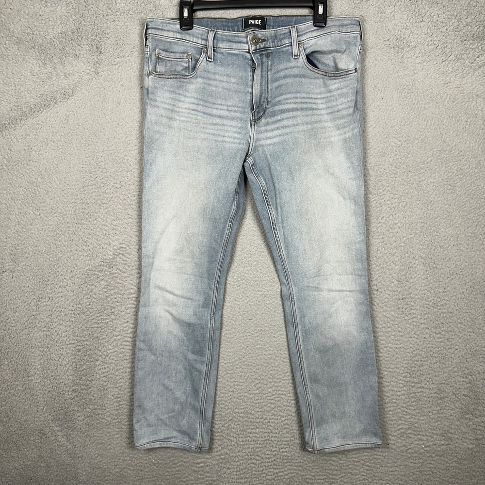Paige Federal Jeans Mens 34 Slim Straight Leg Blue Light Wash Denim Stretch EUC